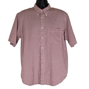 IZOD Seersucker Gingham Shirt Short Sleeve Button Up Cotton Blend Mens Large‎